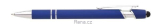 Modré kovové pero SOFT LUX se stylusem a pogumovaným povrchem, stříbrné doplňky