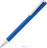 Plastové pero s kovovým klipem, vroubkované tělo, modré