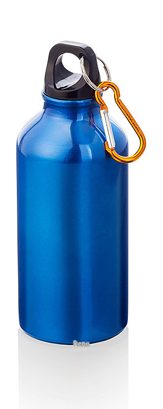 Modrá hliníková láhev 0,35 litru s karabinou