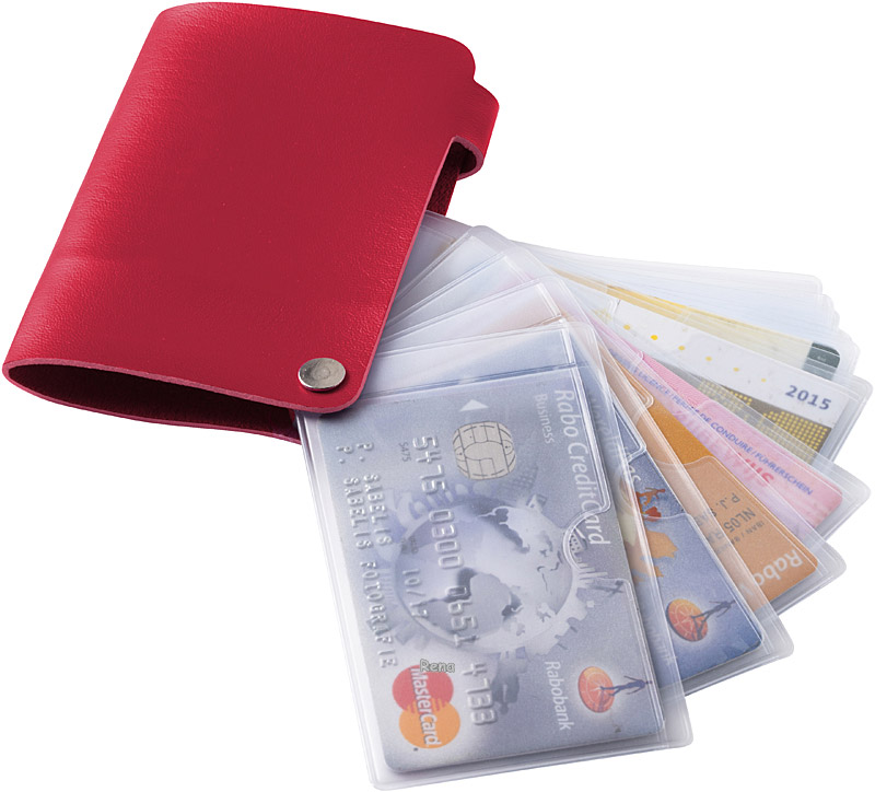 Červené plastové pouzdro na 10 platebních karet
