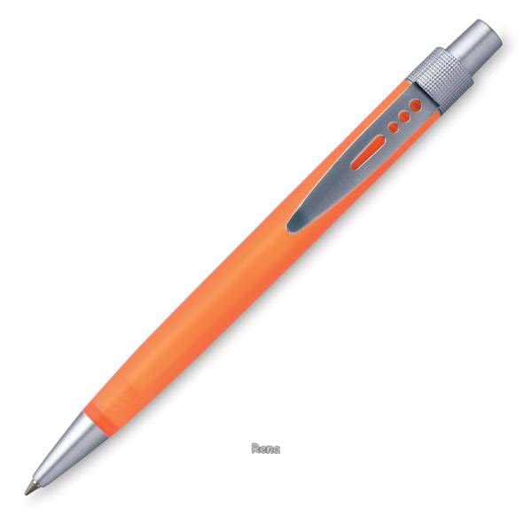 Oranžové kuličkové pero, kovový proděravěný klip