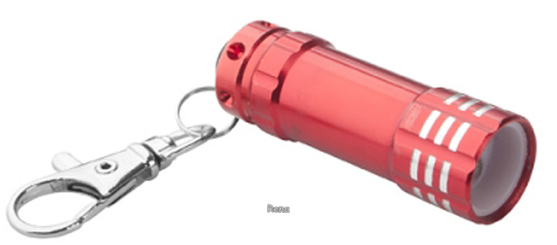 Červená hliníková LED mini svítilna s karabinou