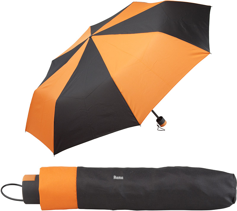 Oranžovo-černý skládací deštník v pouzdru