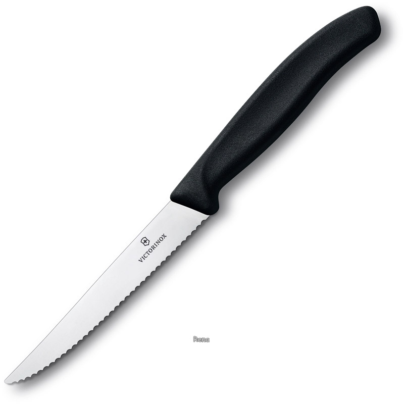 Černý steakový nůž VICTORINOX s vlnkovou čepelí
