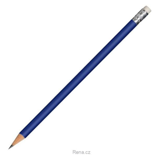 Dřevěná tužka ořezaná s gumou, tmavě modrá, metalická s potiskem 1 barvou