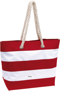 Červeně pruhovaná plážová taška s držadly z bavlny