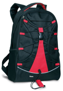 Černý batoh s červenými doplňky