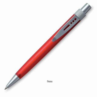 Červené kuličkové pero, kovový proděravěný klip