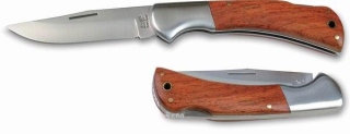 Užší lovecký nůž s dřevěnou střenkou a pojistkou