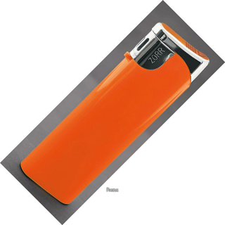 Oranžový plnitelný piezo zapalovač, stříbrný vršek