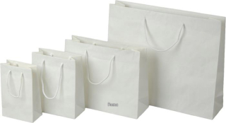 Papírová taška 16x8x25 cm, textilní šňůrky, bílá