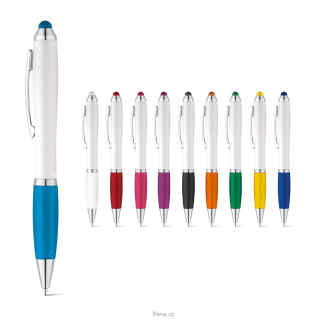Bílé kuličkové pero OKAY se stylusem a barevnými doplňky, barva dle výběru
