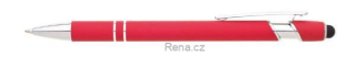 Červené kovové pero SOFT LUX se stylusem a pogumovaným povrchem,stříbrné doplňky