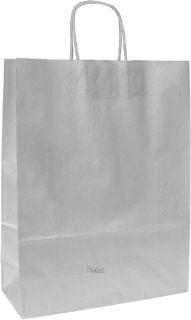 Papírová taška 18x8x25 cm, krouc.šňůra, stříbrná